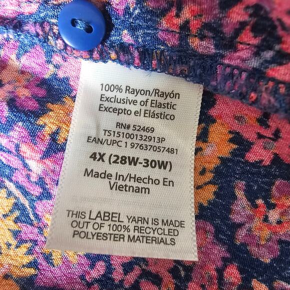 Terra Sky Floral Flowy Tunic Blouse Colorful Purple Pink Orange Print 4x - Picture 6 of 9